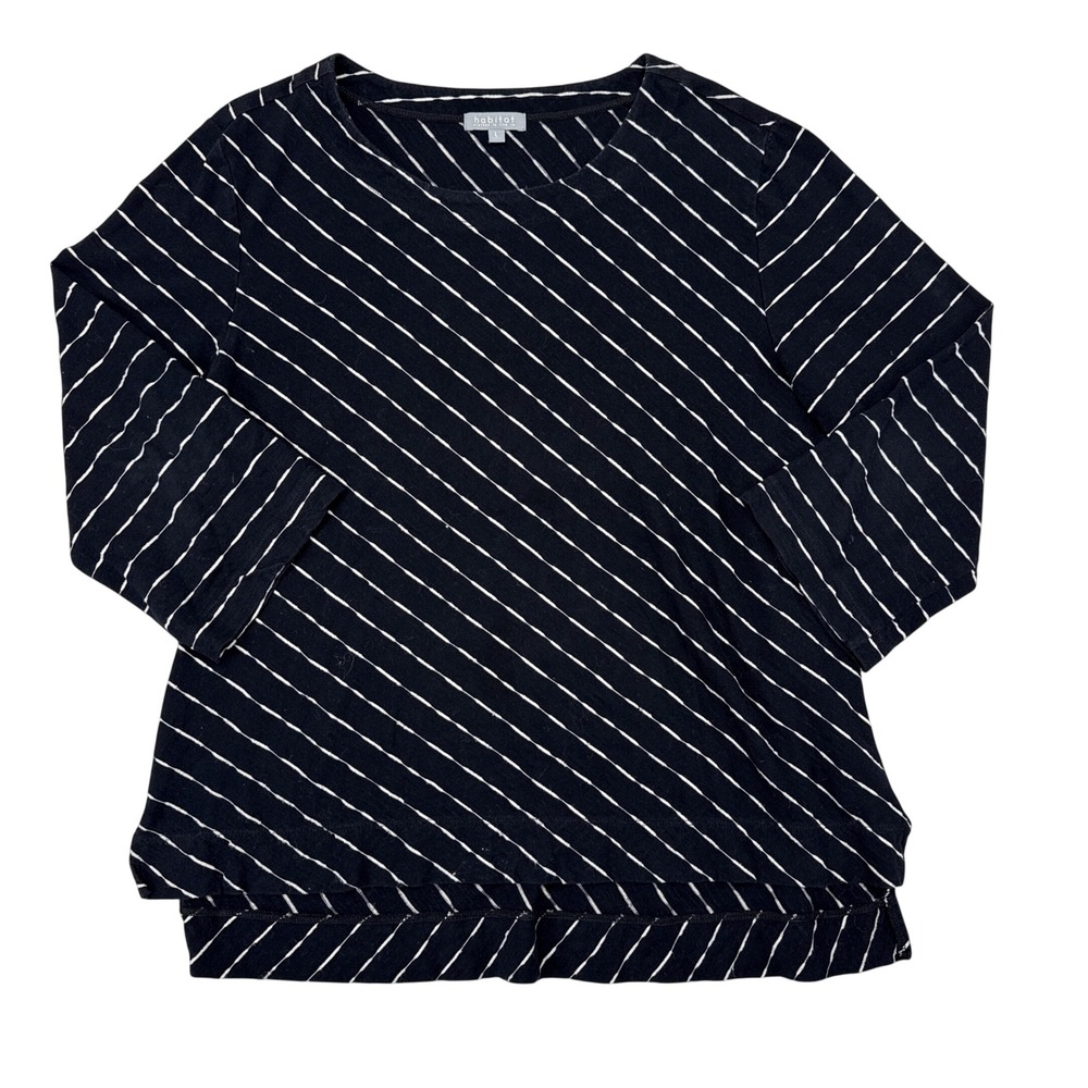 Habitat Top Womens Large Black White Striped Lagenlook Mature Basics Minimalist